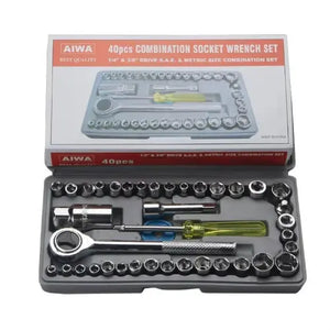AIWA 40-piece combination socket wrench set with packaging on a white background
