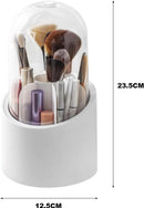 Rotating Makeup Brush & Lipstick Holder with Transparent Lid
