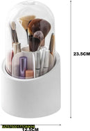 Rotating Makeup Brush & Lipstick Holder with Transparent Lid