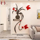 Decorative wall art with flowers and a pineapple on a wall next to a sofa.