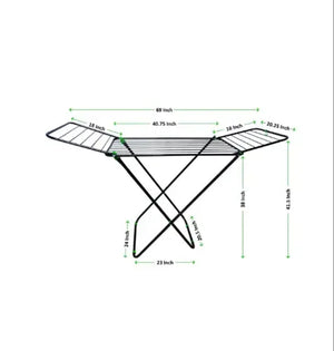 Measurement chart of a metal stand with dimensions labeled