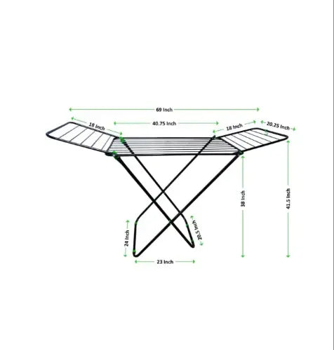 Measurement chart of a metal stand with dimensions labeled