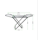 Measurement chart of a metal stand with dimensions labeled