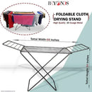 Foldable cloth drying stand with clothes on top, labeled 'BEYONDS'.