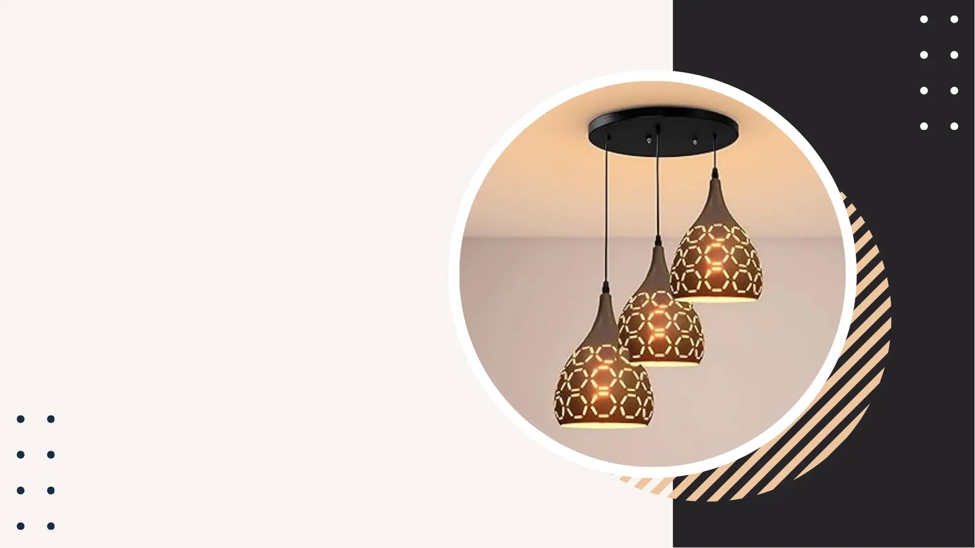 Three hanging pendant lights with a geometric design on a neutral background