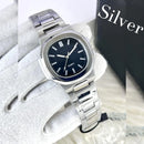 Men Square Watch Black Dial Silver Steel Chain Strap -- Modern Geometric Wristwatch