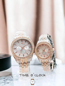 Rose Gold Unisex Couple Watches Pack of 2 Stainless Steel Chain Strap -- Premium Matching Wristwatches