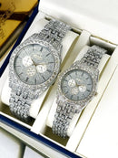 Unisex Rose Gold Couple Watches 2Pcs Crystal Chain Strap -- Luxury Matching Jewelry Wristwatches