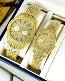 Unisex Rose Gold Couple Watches 2Pcs Crystal Chain Strap -- Luxury Matching Jewelry Wristwatches