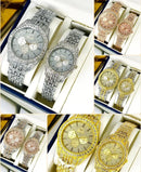 Unisex Rose Gold Couple Watches 2Pcs Crystal Chain Strap -- Luxury Matching Jewelry Wristwatches