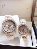 Unisex Rose Gold Couple Watches 2Pcs Crystal Chain Strap -- Luxury Matching Jewelry Wristwatches