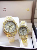 Unisex Rose Gold Couple Watches 2Pcs Crystal Chain Strap -- Luxury Matching Jewelry Wristwatches