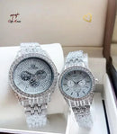 Unisex Rose Gold Couple Watches 2Pcs Crystal Chain Strap -- Luxury Matching Jewelry Wristwatches