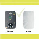 Comparison of a Canon product labeled 'Before' with a white sheet labeled 'After' on a yellow background.