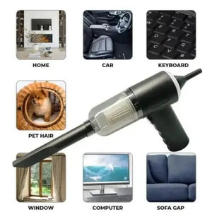 Multifunctional vacuum cleaner with various cleaning scenarios depicted around it.