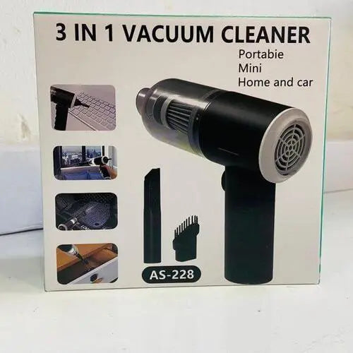 Box of a 3-in-1 vacuum cleaner with images of its uses on a white background