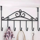 Decorative wall hook with multiple hooks holding a plaid shirt, bag, and keys on a white background.
