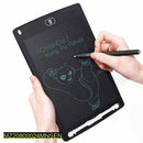 Hand holding a stylus over a small electronic writing pad with a drawing of Kung Fu Panda.