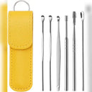 Set of metal straws with a yellow case on a white background