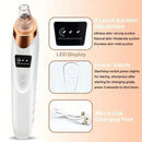 Facial cleansing device with level suction adjustment, LED display, and micro USB charging port on a gradient background.