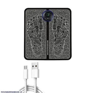 Portable power bank with digital display and charging cable on a white background