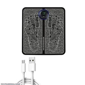 Portable power bank with digital display and charging cable on a white background
