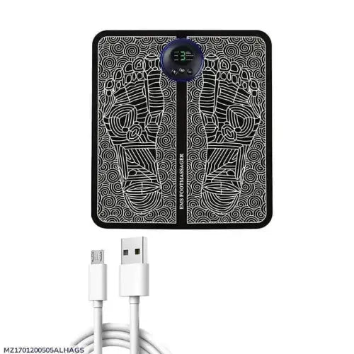 Portable power bank with digital display and charging cable on a white background