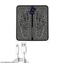Portable power bank with digital display and charging cable on a white background