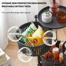 Black mesh storage basket with breathable design, rodent proof pest control features, and items inside on a wooden floor.