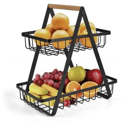 2 Tier Portable Iron Fruit Basket Black