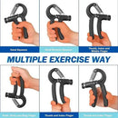 Grip strengthener being used on different hand positions with text indicating multiple exercise ways.