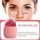 Ice face roller with 'Before' and 'After' effect on a woman's face, highlighting its effectiveness.
