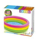 Intex inflatable pool packaging with colorful design on a white background