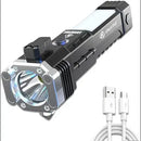 High-powered flashlight with USB cable on a white background