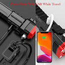 Power bank with USB cable and smartphone charging on a black background