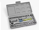 Mechanical tool set in a gray case on a white background