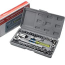 Open tool kit with various sockets and tools, Iwai brand visible