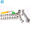Set of socket wrench tools on a white background